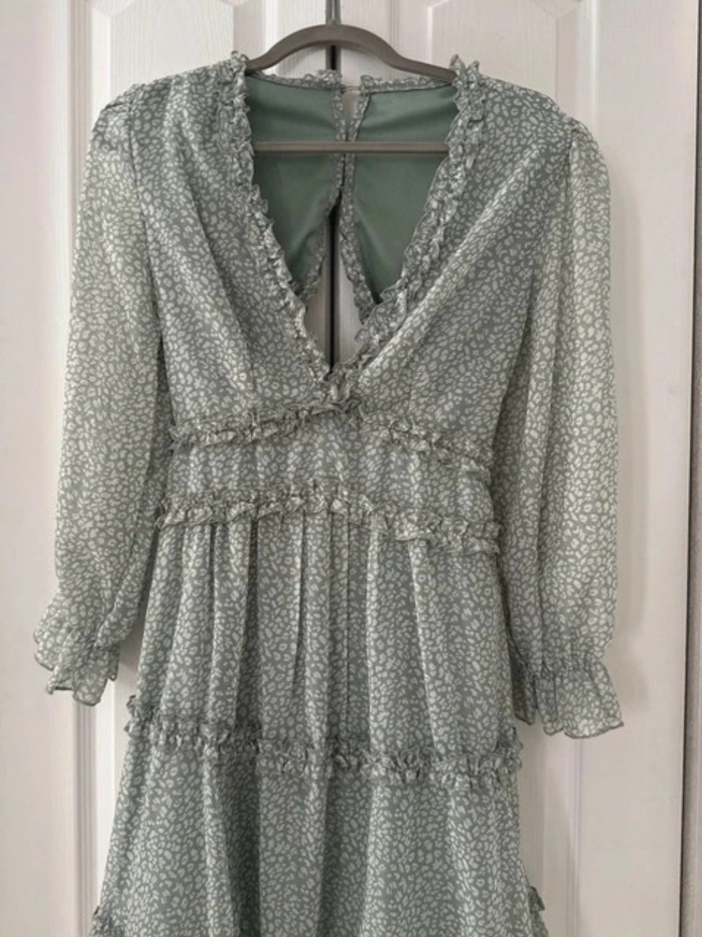 Light Sage Floral Ruffle Mini Dress - Women - Picture 3 of 6